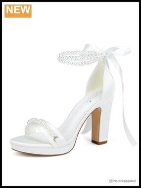 Satin Pearl Platform Wedding Heeled Sandals for Bride